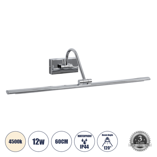 GLOBOSTAR® MIRA 60434 Μοντέρνο Φωτιστικό Τοίχου - Απλίκα Καθρέπτη Μπάνιου LED 12W 1400lm 120° AC 220-240V IP20 Φυσικό Λευκό 4500K - Lumileds SMD Chip & TÜV SÜD Driver - Νίκελ Χρώμιο - Μ60 x Π20 x Υ13cm - 3 Χρόνια Εγγύηση