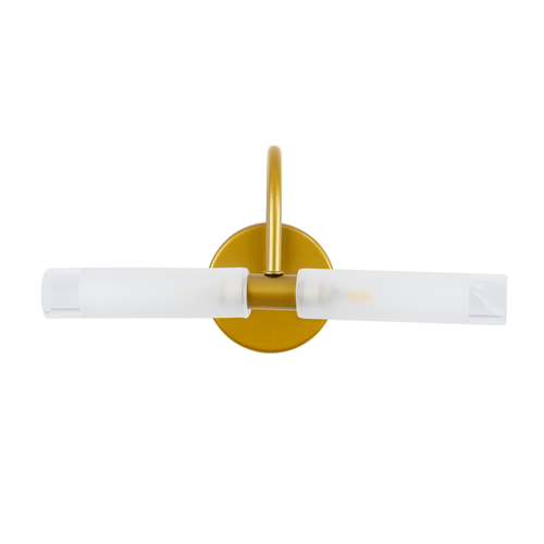 GLOBOSTAR® PAOLA 60417 Μοντέρνο Φωτιστικό Τοίχου - Απλίκα Καθρέπτη Μπάνιου με Ντουί 2 x G9 AC 220-240V IP20 - Χρυσό Βούρτσας - Μ31 x Π16 x Υ15cm