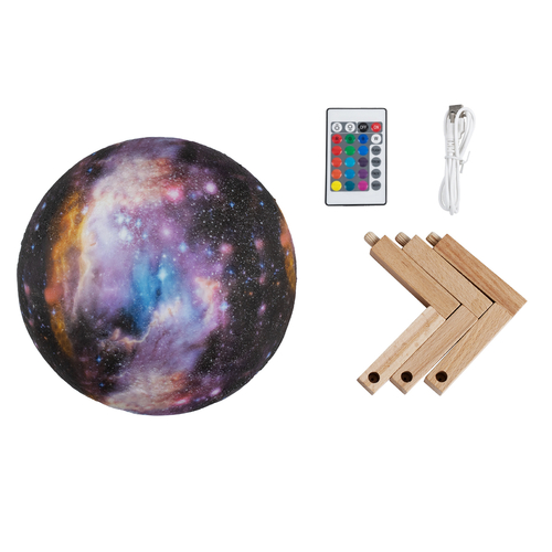 GloboStar® MOON 79617 Επιτραπέζιο Φωτιστικό Πορτατίφ LED 6W 360lm 360° DC 5V IP20 RGB Dimmable Πολύχρωμο Πλαστικό με Μπεζ Ξύλο - Μ20 x Π20 x Υ25cm - 2 Xρόνια Εγγύηση