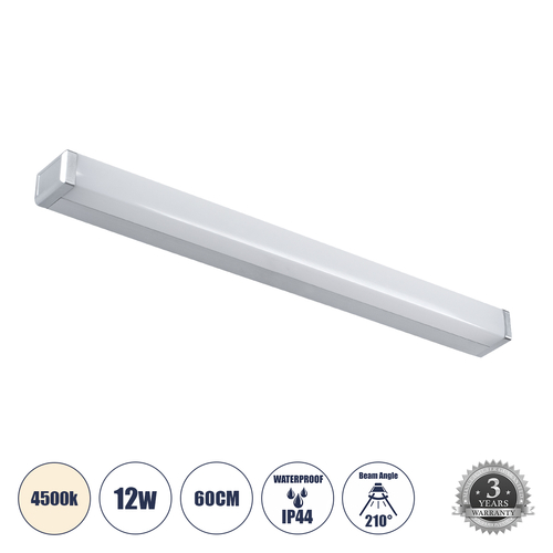 GLOBOSTAR® RENATA 60442 Μοντέρνο Φωτιστικό Τοίχου - Απλίκα Καθρέπτη Μπάνιου LED 12W 1400lm 180° AC 220-240V IP20 Φυσικό Λευκό 4500K - Lumileds SMD Chip & TÜV SÜD Driver - Νίκελ Χρώμιο - Μ60 x Π4 x Υ5.5cm - 3 Χρόνια Εγγύηση
