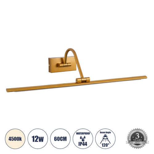 GLOBOSTAR® MIRA 60435 Μοντέρνο Φωτιστικό Τοίχου - Απλίκα Καθρέπτη Μπάνιου LED 12W 1400lm 120° AC 220-240V IP20 Φυσικό Λευκό 4500K - Lumileds SMD Chip & TÜV SÜD Driver - Χάλκινο - Μ60 x Π20 x Υ13cm - 3 Χρόνια Εγγύηση