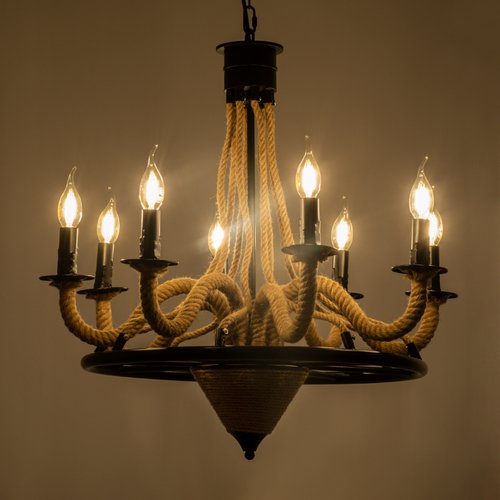 GLOBOSTAR® PENNSYLVANIA 00542 Vintage Κρεμαστό Φωτιστικό Οροφής με Ντουί 8 x E14 AC 220-240V IP20 - Μαύρο & Μπεζ - Μ64 x Π64 x Υ63cm