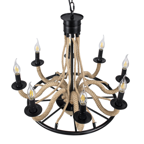 GLOBOSTAR® PENNSYLVANIA 00542 Vintage Κρεμαστό Φωτιστικό Οροφής με Ντουί 8 x E14 AC 220-240V IP20 - Μαύρο & Μπεζ - Μ64 x Π64 x Υ63cm