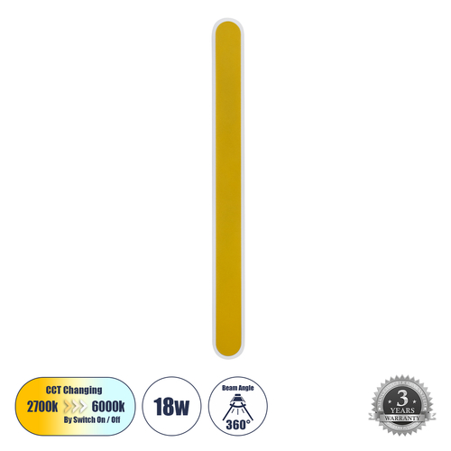 GLOBOSTAR® HOUSTON 61348 Μοντέρνο Φωτιστικό Τοίχου - Απλίκα LED 18W 2160lm 360° AC 220-240V IP20 Ρυθμιζόμενο Λευκό CCT με On/Off 2700K/4500K/6000K - Lumileds SMD Chip - Χρυσό Βούρτσας - Μ6 x Π3 x Υ60cm - 3 Χρόνια Εγγύηση