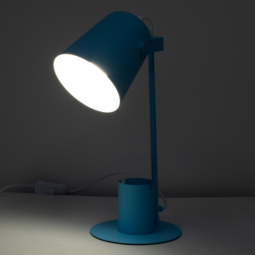 GloboStar® PENCASE 61568 Μοντέρνο Επιτραπέζιο Φωτιστικό Πορτατίφ Μονόφωτο 1 x E27 IP20 Μπλε Μέταλλο - Μ12 x Π15 x Υ38cm