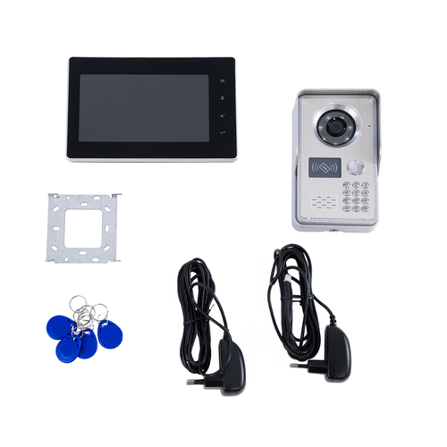 GloboStar® 86061 Σετ Θυροτηλεόρασης με Έγχρωμη Οθόνη Αφής 7 και Κάμερα 1080P HD & 4 Επαγωγικά Κλειδιά για Ηλεκτρονικές Κλειδαριές - Μαύρο - Ασημί