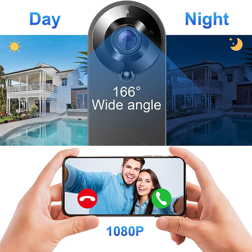 GloboStar® 86075 Επαναφορτιζόμενη Ψηφιακή Έξυπνη Camera Εξώπορτας 1080P WiFi 166° Μοιρών - 2500mAh - Νυχτερινή Όραση με LED IR - Ανιχνευτή Κίνησης - Κουδούνι - Διπλή Κατέυθυνση Ομιλίας - Μαύρο