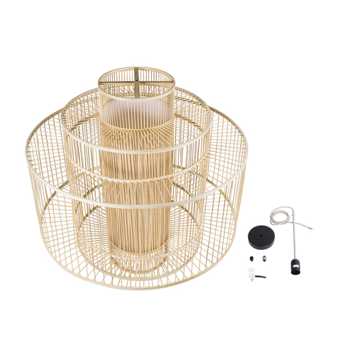 GLOBOSTAR® HIBISCUS 01780 Boho Κρεμαστό Φωτιστικό Οροφής με Ντουί 1 x E27 AC 220-240V IP20 - Μπεζ - Μ100 x Π100 x Y100cm