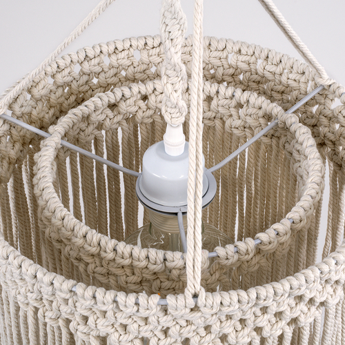 GLOBOSTAR® ZAMBIA 36208 Boho Κρεμαστό Φωτιστικό Οροφής με Ντουί 1 x E27 AC 220-240V IP20 - Μπεζ - Μ30 x Π30 x Υ60cm