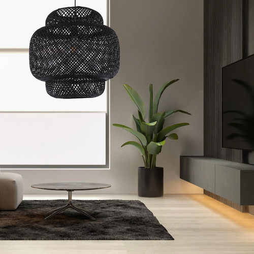 GLOBOSTAR® MALDIVES 00579 Boho Κρεμαστό Φωτιστικό Οροφής με Ντουί 1 x E27 AC 220-240V IP20 - Μαύρο - Μ56 x Π56 x Y54cm