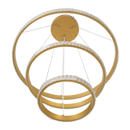 GLOBOSTAR® DIAMOND TRIO 61137 Μοντέρνο Κρεμαστό Φωτιστικό Οροφής LED 100W 12123lm 360° AC 220-240V IP20 Ρυθμιζόμενο Λευκό CCT με Χειριστήριο από 2700K έως 6000K Dimmable - Lumileds SMD Chip - Χρυσό Βούρτσας - Μ60 x Π60 x Υ60cm - 3 Χρόνια Εγγύηση