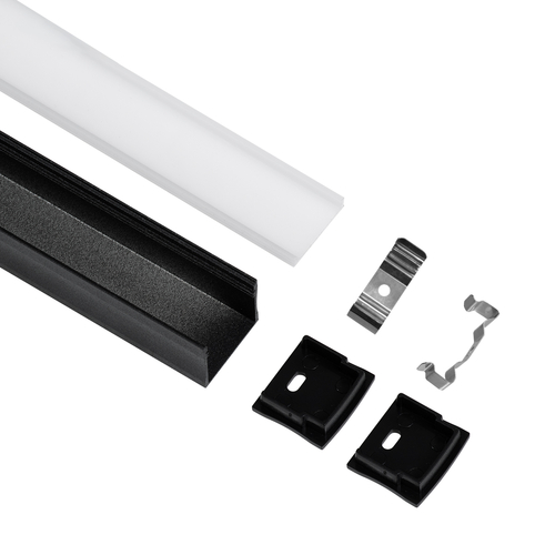 GLOBOSTAR® ALP-LINEAR LIGHTLINE 70869-3M Επιφανειακό Προφίλ Αλουμινίου με Λευκό Γαλακτερό Πατητό Κάλυμμα για Ταινίες LED IP20 - Μαύρο & Λευκό - Μ300 x Π2.3 x Υ2cm - Πακέτο 5 Τεμαχίων