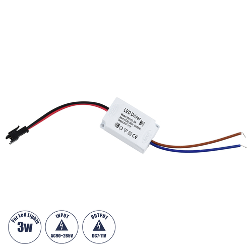 GLOBOSTAR® CCVOLT 73074 Τροφοδοτικό/Μετασχηματιστής SELV 3W 0.27A DC 7-11V - από AC 220-240V σε DC 7-11V IP20 - Μ4.5 x Π3 x Υ2.5cm - 2 Χρόνια Εγγύηση