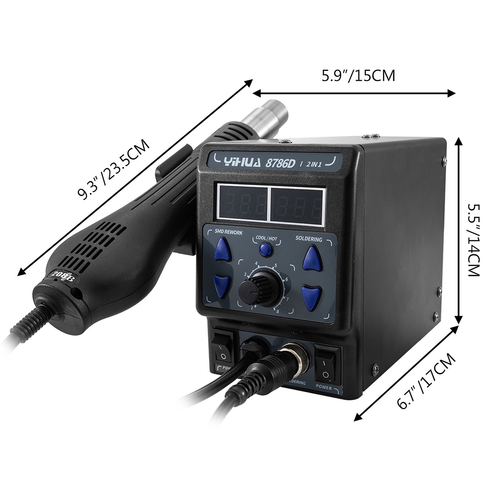 GLOBOSTAR® YIHUA-8786D 79972 Ψηφιακός Σταθμός Συγκόλλησης Θερμού Αέρα με Ψηφιακή Οθόνη & Κολλητήρι 1200W AC 220-240V IP20 - Μ15 x Π23.5 x Υ14cm - 2 Χρόνια Εγγύηση