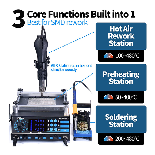 GloboStar® 79973 Ψηφιακός Σταθμός Συγκόλλησης 3in1 με Ψηφιακή Οθόνη - Κολλητήρι - Πιστόλι Θερμού Αέρα Hot Air Soldering Welding Gun - Φούρνος Πλακετών Solder Preheat Welding Oven PCB και PID Προγραμματιζόμενο Σύστημα Ελέγχου Θερμοκρασίας - 1200W