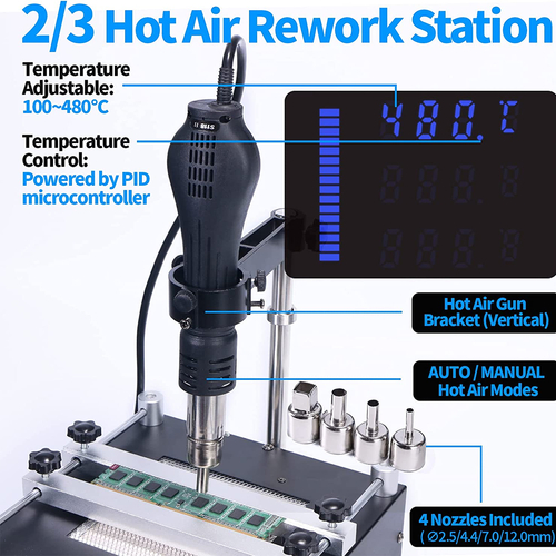 GloboStar® 79973 Ψηφιακός Σταθμός Συγκόλλησης 3in1 με Ψηφιακή Οθόνη - Κολλητήρι - Πιστόλι Θερμού Αέρα Hot Air Soldering Welding Gun - Φούρνος Πλακετών Solder Preheat Welding Oven PCB και PID Προγραμματιζόμενο Σύστημα Ελέγχου Θερμοκρασίας - 1200W