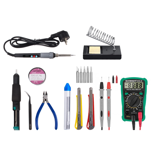 GLOBOSTAR® ELEKIT 79978 Ολοκληρωμένο DIY ΚΙΤ Εργαλείων Ηλεκτρονικού - Κολλητήρι & Βάση, Απορροφητική Τρόμπα Κόλλησης, Πλαγιοκόφτης, Τσιμπιδάκι Tweezer, Πενσέτα, Καλάι Κόλλησης, Κοπίδια, Φαλτσέτες & Ψηφιακό Πολύμετρο