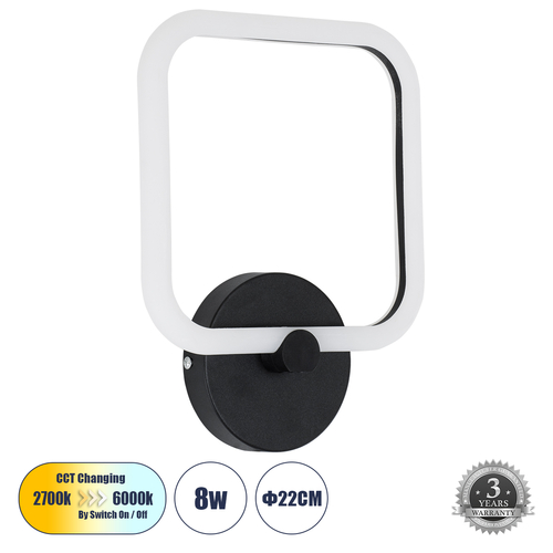 GLOBOSTAR® ELIZA 61343 Μοντέρνο Φωτιστικό Τοίχου - Απλίκα LED 8W 960lm 360° AC 220-240V IP20 Ρυθμιζόμενο Λευκό CCT με On/Off 2700K/4500K/6000K - Lumileds SMD Chip - Μαύρο Ματ - Μ22 x Π5 x Υ28.5cm - 3 Χρόνια Εγγύηση
