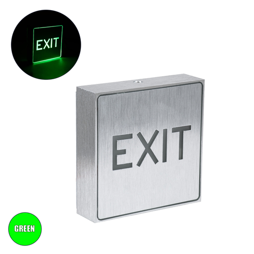 GLOBOSTAR® SENSATI 75650 Διακοσμητικό Φωτιστικό Τοίχου Ένδειξης / Σήμανσης EXIT LED 1W 40lm 90° AC 220-240V IP20 Πράσινο - Νίκελ Βούρτσας - Μ11 x Π11 x Υ3cm - 2 Χρόνια Εγγύηση