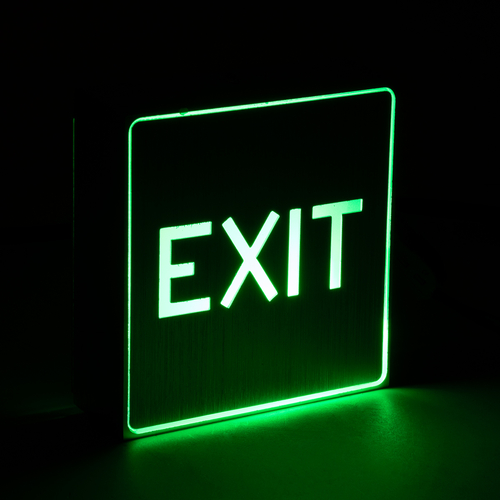 GLOBOSTAR® SENSATI 75650 Διακοσμητικό Φωτιστικό Τοίχου Ένδειξης / Σήμανσης EXIT LED 1W 40lm 90° AC 220-240V IP20 Πράσινο - Νίκελ Βούρτσας - Μ11 x Π11 x Υ3cm - 2 Χρόνια Εγγύηση