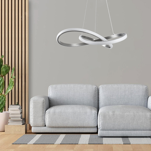 GLOBOSTAR® DEXTER 60948 Μοντέρνο Κρεμαστό Φωτιστικό Οροφής LED 72W 8064lm 300° AC 220-240V IP20 Ρυθμιζόμενο Λευκό CCT με Χειριστήριο από 2700K έως 6000K Dimmable - Lumileds SMD Chip - Νίκελ Βούρτσας - Μ56 x Π56 x Υ14cm - 3 Χρόνια Εγγύηση