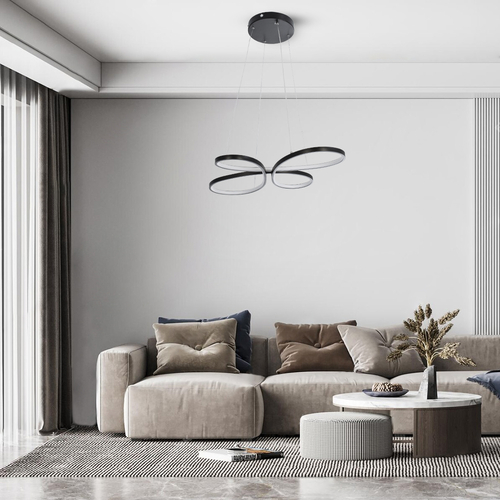 GLOBOSTAR® BUTTERFLY 61391 Μοντέρνο Κρεμαστό Φωτιστικό Οροφής LED 75W 8400lm 300° AC 220-240V IP20 Ρυθμιζόμενο Λευκό CCT με Χειριστήριο από 2700K έως 6000K Dimmable - Lumileds SMD Chip - Μαύρο Ματ - Μ70 x Π55 x Υ4cm - 3 Χρόνια Εγγύηση