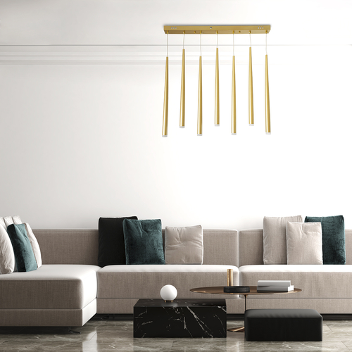 GLOBOSTAR® TEARS 61312 Μοντέρνο Κρεμαστό Φωτιστικό Οροφής LED 21W 2310lm 180° AC 220-240V IP20 Ρυθμιζόμενο Λευκό CCT με Χειριστήριο από 2700K έως 6000K Dimmable - Lumileds SMD Chip - Χρυσό Βούρτσας - Μ70 x Π3.2 x Υ60cm - 3 Χρόνια Εγγύηση