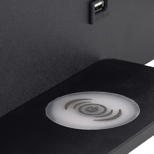 GLOBOSTAR® PALADIN 61351 Μοντέρνο Φωτιστικό Τοίχου - Απλίκα Ξενοδοχείου Reading Light με Φορτιστή USB 3A & Wireless 20W LED 6W 720lm 36° & 360° AC 220-240V IP20 Φυσικό Λευκό 4500K - Bridgelux COB Chip & TÜV SÜD Driver - Μαύρο Ματ - Μ30 x Π11 x Υ12cm - 3 Χρόνια Εγγύηση