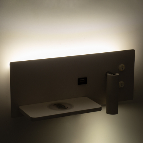 GLOBOSTAR® PALADIN 61353 Μοντέρνο Φωτιστικό Τοίχου - Απλίκα Ξενοδοχείου Reading Light με Φορτιστή USB 3A & Wireless 20W LED 6W 720lm 36° & 360° AC 220-240V IP20 Φυσικό Λευκό 4500K - Bridgelux COB Chip & TÜV SÜD Driver - Λευκό Ματ - Μ30 x Π11 x Υ12cm - 3 Χρόνια Εγγύηση