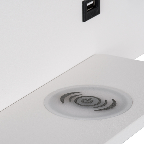 GLOBOSTAR® PALADIN 61353 Μοντέρνο Φωτιστικό Τοίχου - Απλίκα Ξενοδοχείου Reading Light με Φορτιστή USB 3A & Wireless 20W LED 6W 720lm 36° & 360° AC 220-240V IP20 Φυσικό Λευκό 4500K - Bridgelux COB Chip & TÜV SÜD Driver - Λευκό Ματ - Μ30 x Π11 x Υ12cm - 3 Χρόνια Εγγύηση