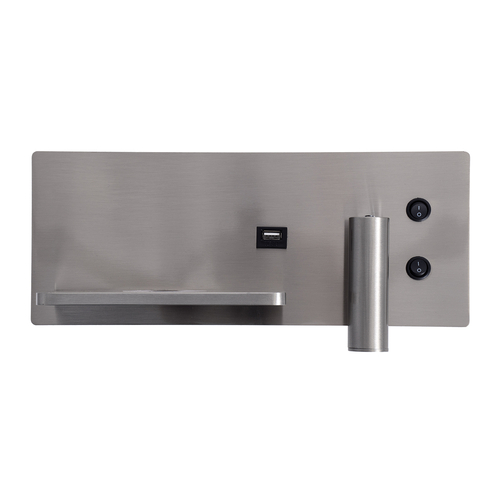 GLOBOSTAR® PALADIN 61355 Μοντέρνο Φωτιστικό Τοίχου - Απλίκα Ξενοδοχείου Reading Light με Φορτιστή USB 3A & Wireless 20W LED 6W 720lm 36° & 360° AC 220-240V IP20 Φυσικό Λευκό 4500K - Bridgelux COB Chip & TÜV SÜD Driver - Νίκελ Βούρτσας - Μ30 x Π11 x Υ12cm - 3 Χρόνια Εγγύηση