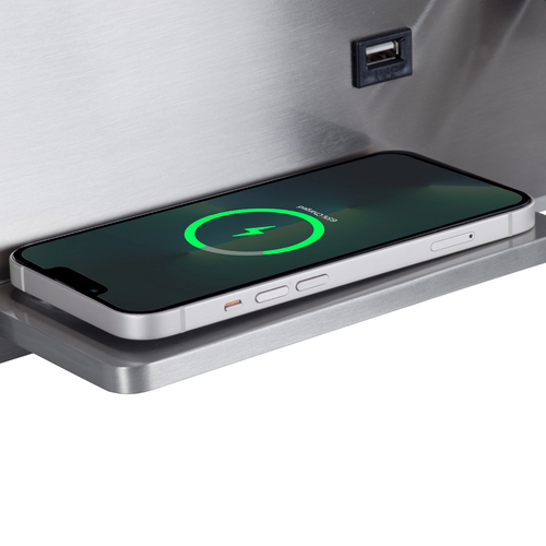 GLOBOSTAR® PALADIN 61355 Μοντέρνο Φωτιστικό Τοίχου - Απλίκα Ξενοδοχείου Reading Light με Φορτιστή USB 3A & Wireless 20W LED 6W 720lm 36° & 360° AC 220-240V IP20 Φυσικό Λευκό 4500K - Bridgelux COB Chip & TÜV SÜD Driver - Νίκελ Βούρτσας - Μ30 x Π11 x Υ12cm - 3 Χρόνια Εγγύηση