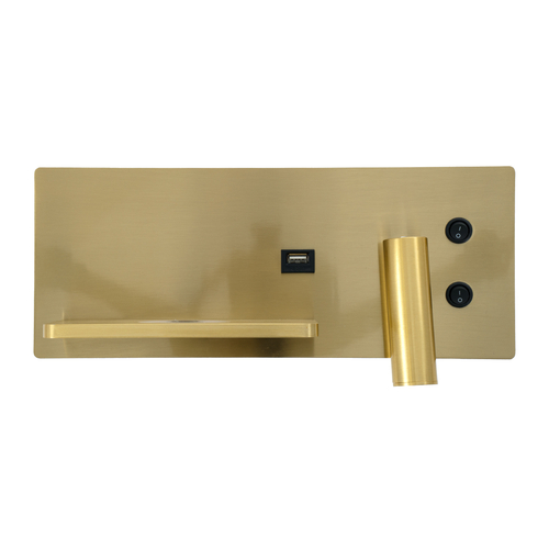 GLOBOSTAR® PALADIN 61357 Μοντέρνο Φωτιστικό Τοίχου - Απλίκα Ξενοδοχείου Reading Light με Φορτιστή USB 3A & Wireless 20W LED 6W 720lm 36° & 360° AC 220-240V IP20 Φυσικό Λευκό 4500K - Bridgelux COB Chip & TÜV SÜD Driver - Χρυσό Βούρτσας - Μ30 x Π11 x Υ12cm - 3 Χρόνια Εγγύηση