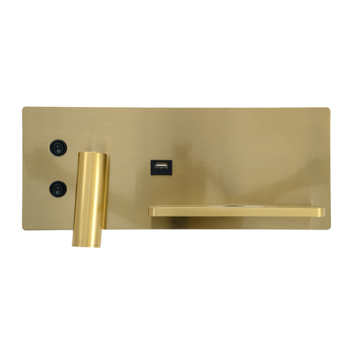 GLOBOSTAR® PALADIN 61358 Μοντέρνο Φωτιστικό Τοίχου - Απλίκα Ξενοδοχείου Reading Light με Φορτιστή USB 3A & Wireless 20W LED 6W 720lm 36° & 360° AC 220-240V IP20 Φυσικό Λευκό 4500K - Bridgelux COB Chip & TÜV SÜD Driver - Χρυσό Βούρτσας - Μ30 x Π11 x Υ12cm - 3 Χρόνια Εγγύηση