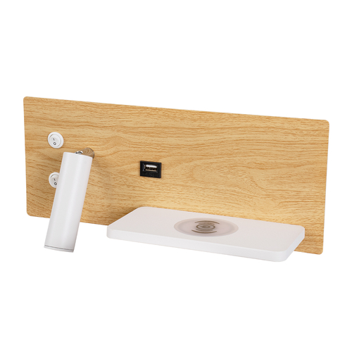 GLOBOSTAR® PALADIN 61360 Μοντέρνο Φωτιστικό Τοίχου - Απλίκα Ξενοδοχείου Reading Light με Φορτιστή USB 3A & Wireless 20W LED 6W 720lm 36° & 360° AC 220-240V IP20 Φυσικό Λευκό 4500K - Bridgelux COB Chip & TÜV SÜD Driver - Μπεζ & Λευκό - Μ30 x Π11 x Υ12cm - 3 Χρόνια Εγγύηση