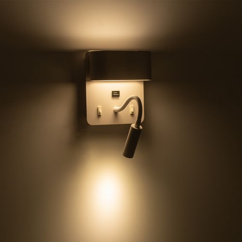 GLOBOSTAR® IBIS 61368 Μοντέρνο Φωτιστικό Τοίχου - Απλίκα Ξενοδοχείου Reading Light με Φορτιστή USB 3A LED 10W 1100lm 36° & 360° AC 220-240V IP20 Φυσικό Λευκό 4500K - Bridgelux COB Chip & TÜV SÜD Driver - Λευκό Ματ - Μ10 x Π6.1 x Υ18cm - 3 Χρόνια Εγγύηση