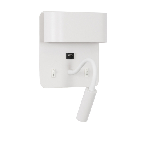 GLOBOSTAR® IBIS 61368 Μοντέρνο Φωτιστικό Τοίχου - Απλίκα Ξενοδοχείου Reading Light με Φορτιστή USB 3A LED 10W 1100lm 36° & 360° AC 220-240V IP20 Φυσικό Λευκό 4500K - Bridgelux COB Chip & TÜV SÜD Driver - Λευκό Ματ - Μ10 x Π6.1 x Υ18cm - 3 Χρόνια Εγγύηση