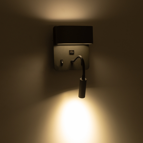 GLOBOSTAR® IBIS 61369 Μοντέρνο Φωτιστικό Τοίχου - Απλίκα Ξενοδοχείου Reading Light με Φορτιστή USB 3A LED 10W 1100lm 36° & 360° AC 220-240V IP20 Φυσικό Λευκό 4500K - Bridgelux COB Chip & TÜV SÜD Driver - Γκρι Ανθρακί Ματ - Μ10 x Π6.1 x Υ18cm - 3 Χρόνια Εγγύηση