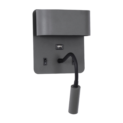 GLOBOSTAR® IBIS 61369 Μοντέρνο Φωτιστικό Τοίχου - Απλίκα Ξενοδοχείου Reading Light με Φορτιστή USB 3A LED 10W 1100lm 36° & 360° AC 220-240V IP20 Φυσικό Λευκό 4500K - Bridgelux COB Chip & TÜV SÜD Driver - Γκρι Ανθρακί Ματ - Μ10 x Π6.1 x Υ18cm - 3 Χρόνια Εγγύηση