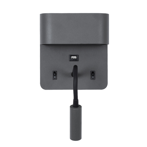 GLOBOSTAR® IBIS 61369 Μοντέρνο Φωτιστικό Τοίχου - Απλίκα Ξενοδοχείου Reading Light με Φορτιστή USB 3A LED 10W 1100lm 36° & 360° AC 220-240V IP20 Φυσικό Λευκό 4500K - Bridgelux COB Chip & TÜV SÜD Driver - Γκρι Ανθρακί Ματ - Μ10 x Π6.1 x Υ18cm - 3 Χρόνια Εγγύηση
