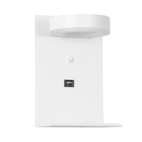 GLOBOSTAR® CROWN 61371 Μοντέρνο Φωτιστικό Τοίχου - Απλίκα Ξενοδοχείου Reading Light με Φορτιστή USB 3A LED 5W 550lm 120° AC 220-240V IP20 Φυσικό Λευκό 4500K - Bridgelux COB Chip & TÜV SÜD Driver - Λευκό Ματ - Μ15 x Π15 x Υ23cm - 3 Χρόνια Εγγύηση