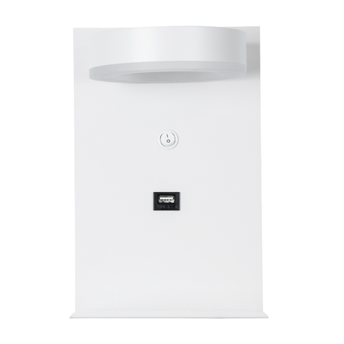 GLOBOSTAR® CROWN 61371 Μοντέρνο Φωτιστικό Τοίχου - Απλίκα Ξενοδοχείου Reading Light με Φορτιστή USB 3A LED 5W 550lm 120° AC 220-240V IP20 Φυσικό Λευκό 4500K - Bridgelux COB Chip & TÜV SÜD Driver - Λευκό Ματ - Μ15 x Π15 x Υ23cm - 3 Χρόνια Εγγύηση