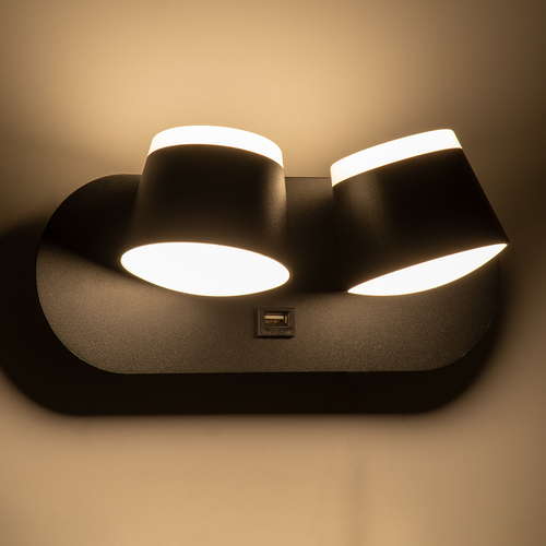 GLOBOSTAR® REGENCY 61376 Μοντέρνο Φωτιστικό Τοίχου - Απλίκα Ξενοδοχείου Reading Light με Φορτιστή USB 3A LED 16W 1840lm 120° AC 220-240V IP20 Φυσικό Λευκό 4500K - Bridgelux SMD Chip & TÜV SÜD Driver - Μαύρο Ματ - Μ16.5 x Π12 x Υ10cm - 3 Χρόνια Εγγύηση