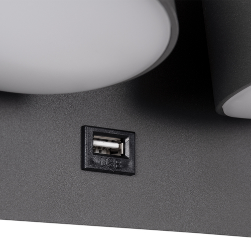 GLOBOSTAR® REGENCY 61378 Μοντέρνο Φωτιστικό Τοίχου - Απλίκα Ξενοδοχείου Reading Light με Φορτιστή USB 3A LED 16W 1840lm 120° AC 220-240V IP20 Φυσικό Λευκό 4500K - Bridgelux SMD Chip & TÜV SÜD Driver - Γκρι Ανθρακί Ματ - Μ16.5 x Π12 x Υ10cm - 3 Χρόνια Εγγύηση