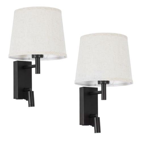 GLOBOSTAR® ROULETTE-R 61379 Μοντέρνο Φωτιστικό Τοίχου - Απλίκα Ξενοδοχείου Reading Light με Φορτιστή USB 3A & Ντουί 1 x E27 LED 3W 360lm 36° & 360° AC 220-240V IP20 Φυσικό Λευκό 4500K - Bridgelux COB Chip & TÜV SÜD Driver - Μαύρο & Μπεζ - Μ22 x Π23.5 x Υ37cm - Σετ 2 Τεμαχίων - 3 Χρόνια Εγγύηση