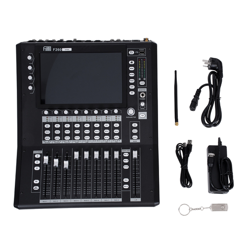 GloboStar® FDB F260 98023 Multifunctional Digital Mixer Audio Console 24Ch - Επαγγελματική Ψηφιακή Κονσόλα Ήχου 16Ch Audio In / 8Ch Audio Out / 8Ch BUS Out - Οθόνη Αφής 10 HD - Wifi Smart System - UDP - AC 220V/50-60Hz - IP20 - Μαύρο - Μ38 x Π49 x Υ14cm