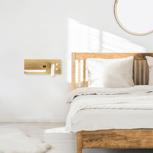 GLOBOSTAR® PALADIN 61359 Μοντέρνο Φωτιστικό Τοίχου - Απλίκα Ξενοδοχείου Reading Light με Φορτιστή USB 3A & Wireless 20W LED 6W 720lm 36° & 360° AC 220-240V IP20 Φυσικό Λευκό 4500K - Bridgelux COB Chip & TÜV SÜD Driver - Μπεζ & Λευκό - Μ30 x Π11 x Υ12cm - 3 Χρόνια Εγγύηση