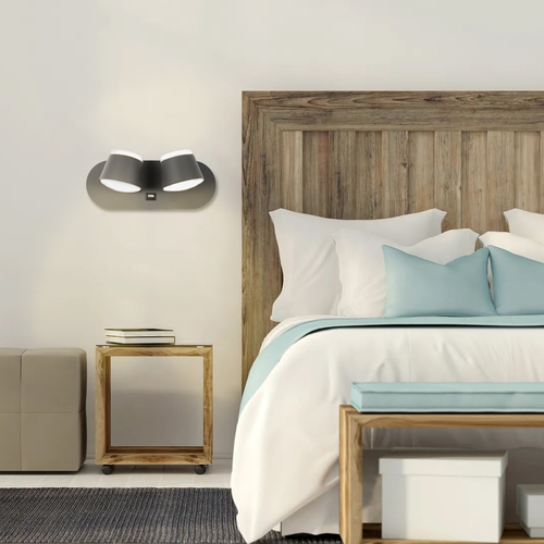 GLOBOSTAR® REGENCY 61378 Μοντέρνο Φωτιστικό Τοίχου - Απλίκα Ξενοδοχείου Reading Light με Φορτιστή USB 3A LED 16W 1840lm 120° AC 220-240V IP20 Φυσικό Λευκό 4500K - Bridgelux SMD Chip & TÜV SÜD Driver - Γκρι Ανθρακί Ματ - Μ16.5 x Π12 x Υ10cm - 3 Χρόνια Εγγύηση