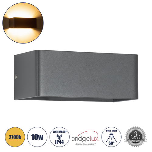 GLOBOSTAR® CIRCOA 60543 Μοντέρνο Φωτιστικό Τοίχου - Απλίκα LED 10W 1080lm 60° AC 220-240V IP44 Θερμό Λευκό 2700K - Bridgelux COB Chip & TÜV SÜD Driver - Γκρι Ανθρακί Ματ - Μ20 x Π8 x Υ10cm - 5 Χρόνια Εγγύηση
