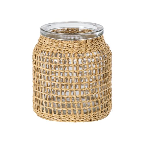 GloboStar® MANDY 35633 Διακοσμητικό Βάζο Γυάλινο Διάφανο με Μπαμπού Φ10.5 x Υ11cm